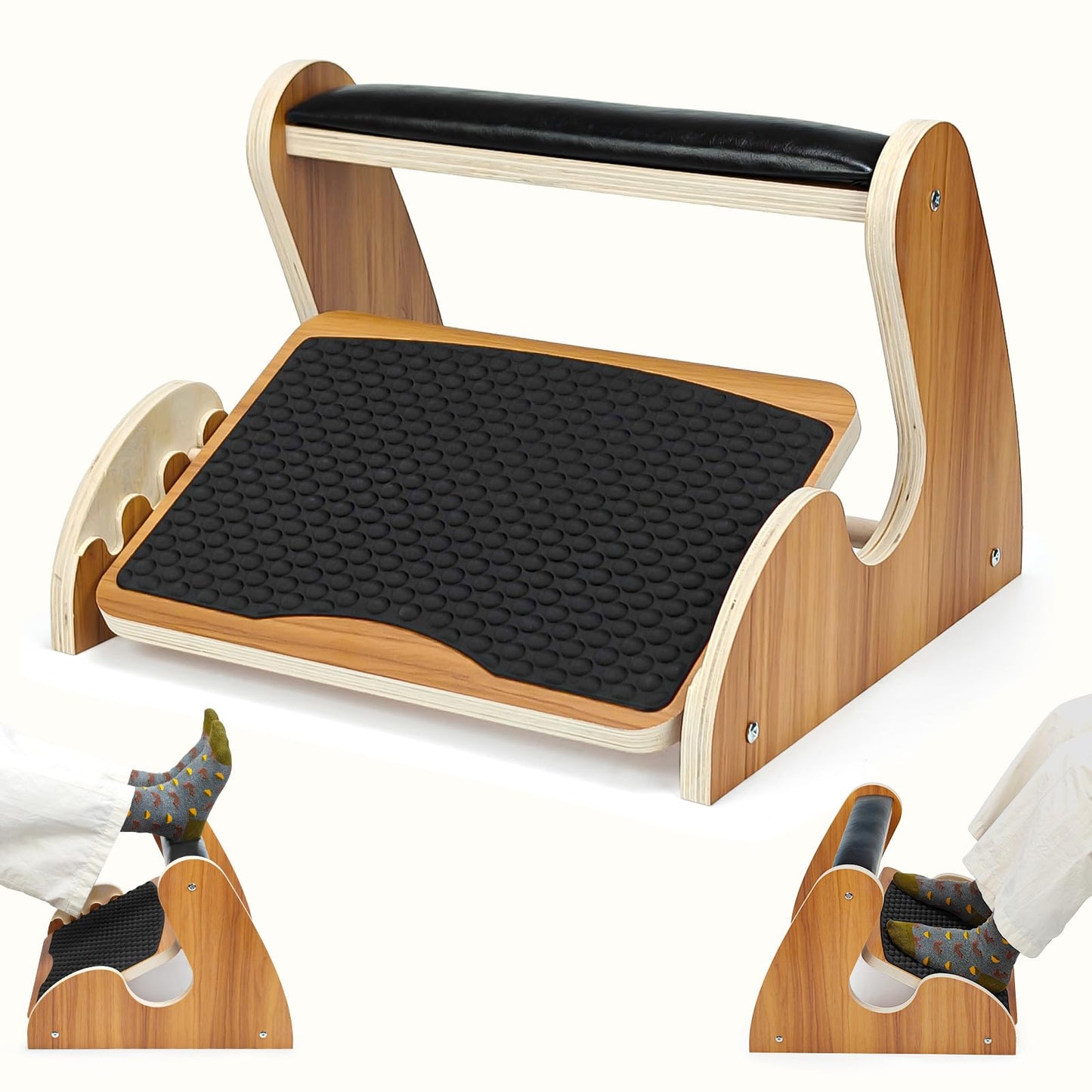 Mounting UP Dual-Layer Wooden Foot Rest Under Desk – Rocking Massage Pad & Cushioned Top, Ergonomic Foot Stool