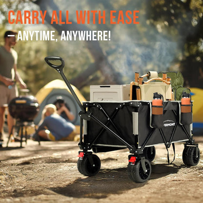Overmont Festival Camping Trolley on Wheels - Heavy Duty Folding Beach Wagon Cart with Extra Wide Wheels, 330lbs Capacity, Adjustable Handle, Portable