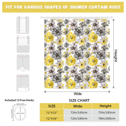 hometrixx Spring Farmhouse Floral Yellow Gray Shower Curtain 180x180cm