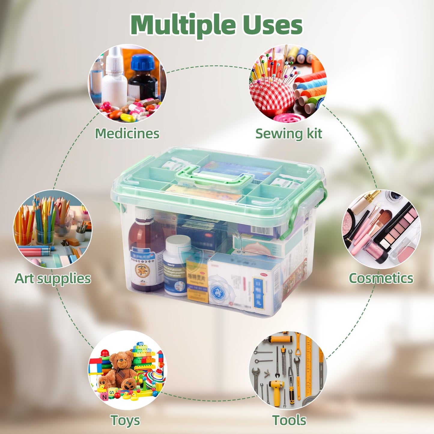 Esilihom Medicine Storage Box, 2-Layer Medication Box With Lid, Multi-Grid First Aid Box, Medicine Cabinet, Medication Storage Organiser