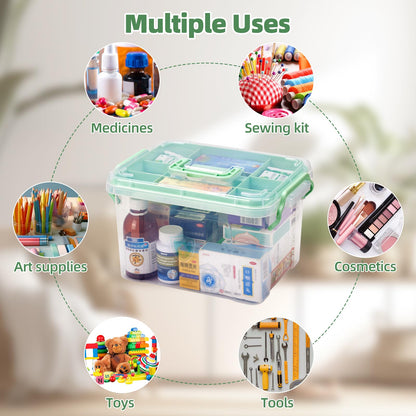Esilihom Medicine Storage Box, 2-Layer Medication Box With Lid, Multi-Grid First Aid Box, Medicine Cabinet, Medication Storage Organiser
