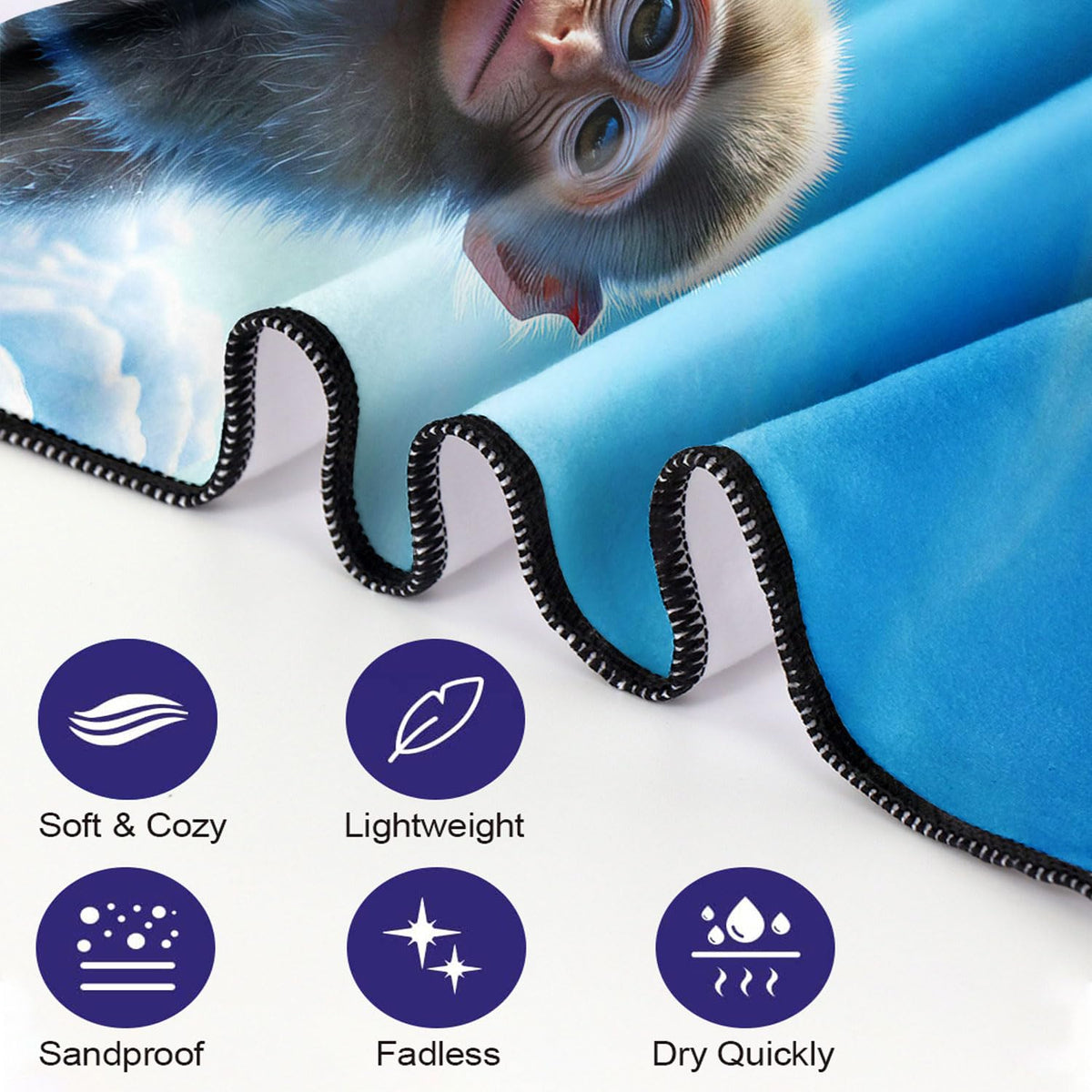 YISUMEI Baby Monkey Beach Towels for Adults Extra Large 180 x 90 cm, Microfibre Quick Dry Towel for Travel Swimming Camping Sports