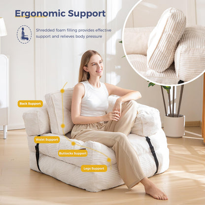 MAXYOYO Foldable Sofa Bed,Bean Bag Couch Convertible Sleeper Chair with Armrest L-Shaped Floor Lounge Sofa with Pillow Portable Lounge Seat for