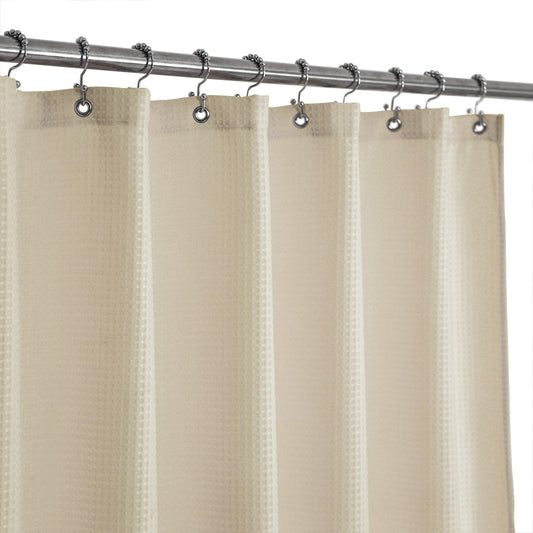 Barossa Design Short Waffle Weave Shower Curtain 66 inch Length, 230 GSM Heavy Duty Fabric, Hotel Luxury Spa, Water Repellent, Machine Washable,