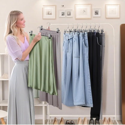 10Pack Trouser Hangers -Skirt Hangers with Adjustable Non Slip Clips Strong Chrome- Space Saving Pant Hangers,Heavy Duty Metal Hangers for Shorts