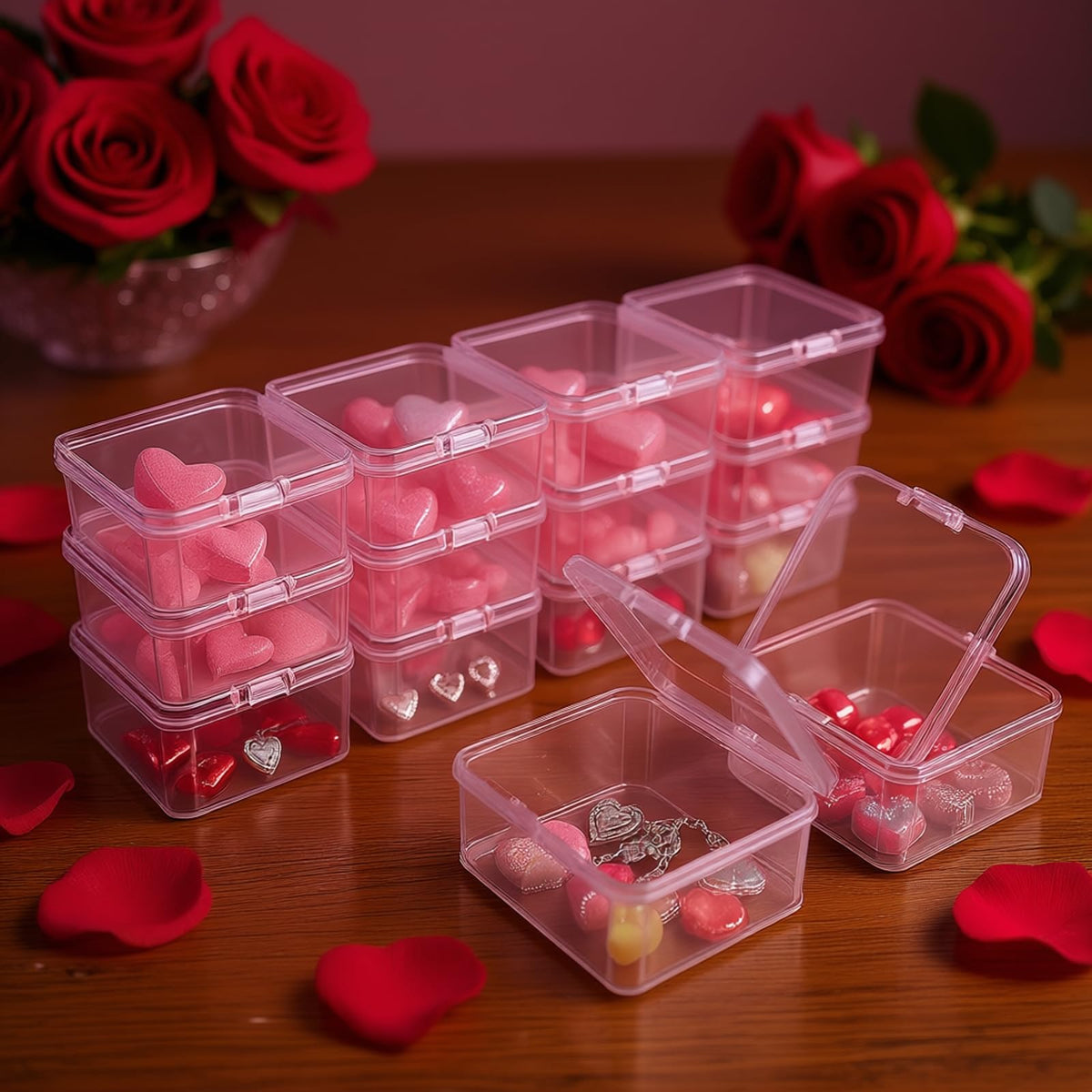 Goodma 18 Pieces Square Empty Mini Clear Plastic Storage Box, 65x65x35mm