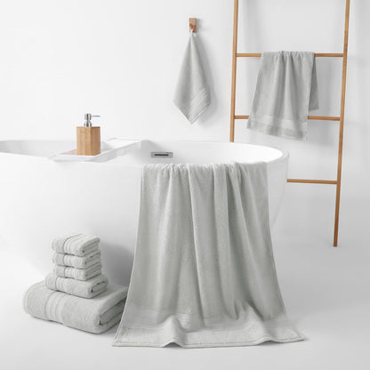 REDKISS 8 Piece Grey Towels Set with Hanging Loop-Quick Drying & Soft