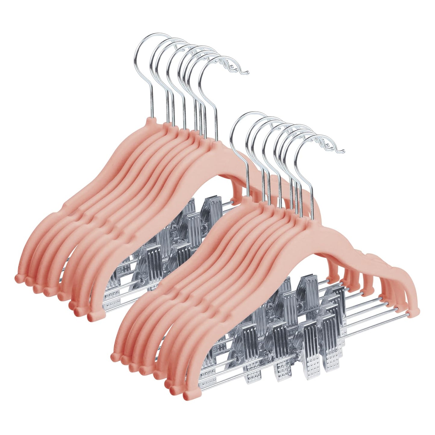 MangoKit Trouser Hangers & Movable Clips,Baby Velvet Hangers 16 Pack Pink