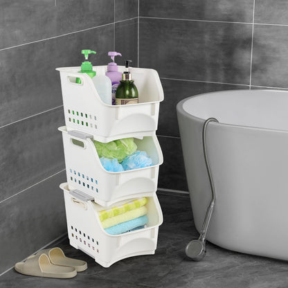 Obstnny 3-Pack Plastic Kitchen Stacking Storage Baskets Racks, White