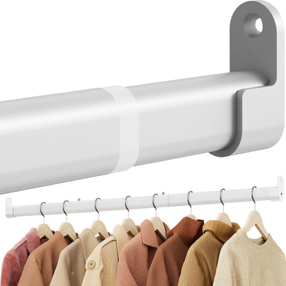 Wardrobe Rail Pole,Clothes Rail 42-101CM Adjustable Stainless Steel(White)