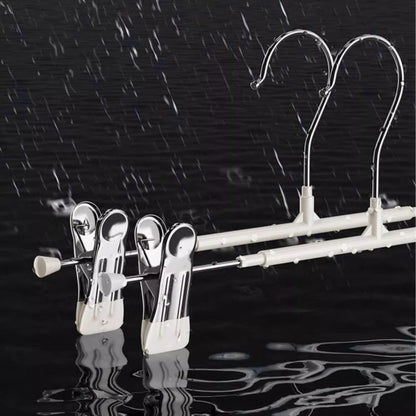 10Pack Trouser Hangers -Skirt Hangers with Adjustable Non Slip Clips Strong Chrome- Space Saving Pant Hangers,Heavy Duty Metal Hangers for Shorts