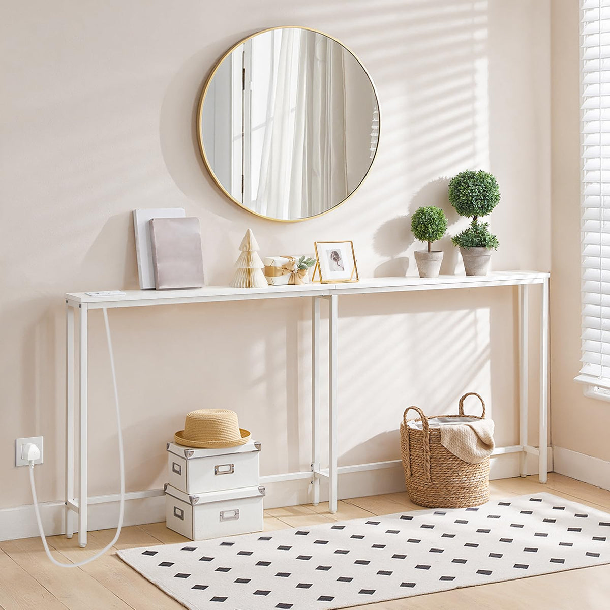 HOOBRO Slim Console Table with Charging Station, 180 cm Long Hallway Table with USB Ports, Behind Sofa Table Narrow for Hallway, Entryway, Foyer