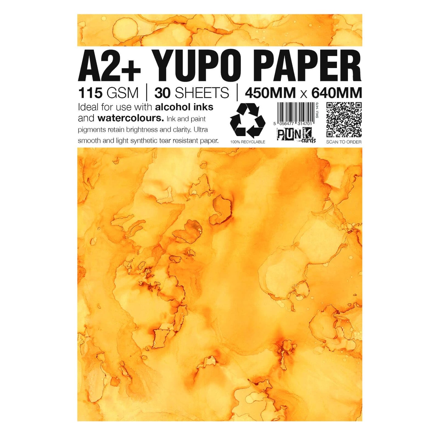 Punkcards - Yupo Paper - Alcohol Inks - Yupo Paper A2 - Alcohol Ink Art Paper - for Artists and Painters - 30 Sheets - 115gsm - A2+ - 450mm x 640mm