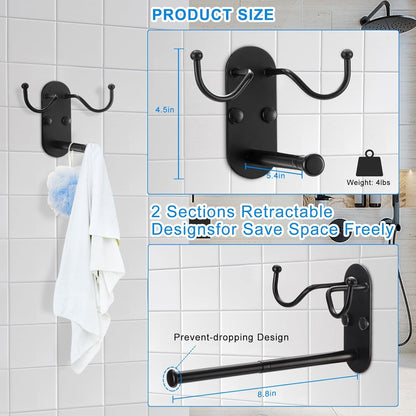 Retractable Clothes Hanger Storage Organiser Rack with Double Coat Hooks ,Wall Mounted Metal Clothes Hanger Hooks