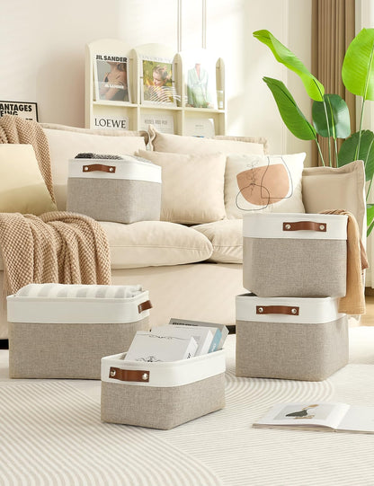 Bagnizer Foldable Storage Baskets for Shelves Closet 2PCS Fabric Small Organizer Box Bins with Handles Waterproof Canvas Box for Clothes, Pet Toys