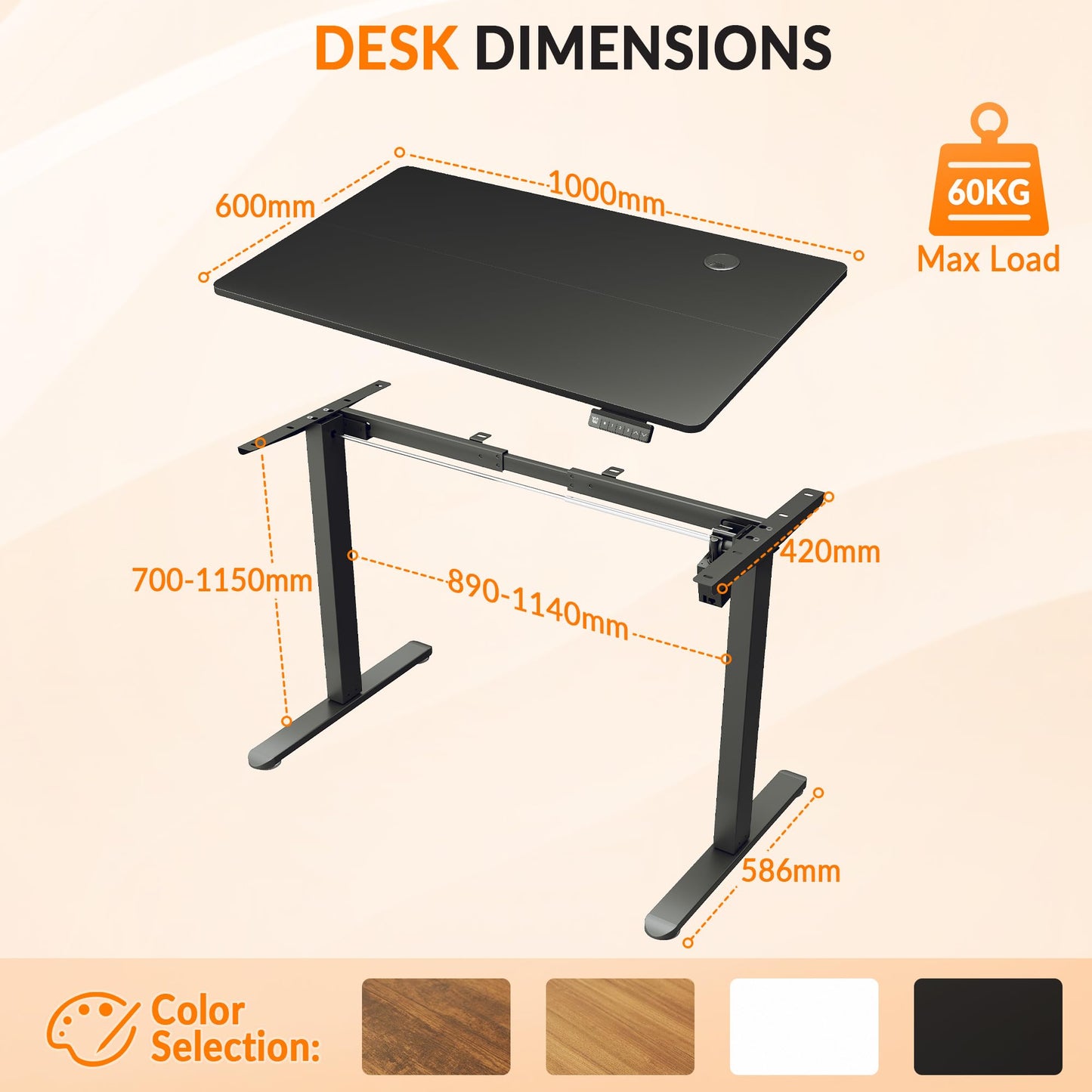 ELEGANT Electric Standing Desk 100x60cm, Height Adjustable Sit Stand Desk