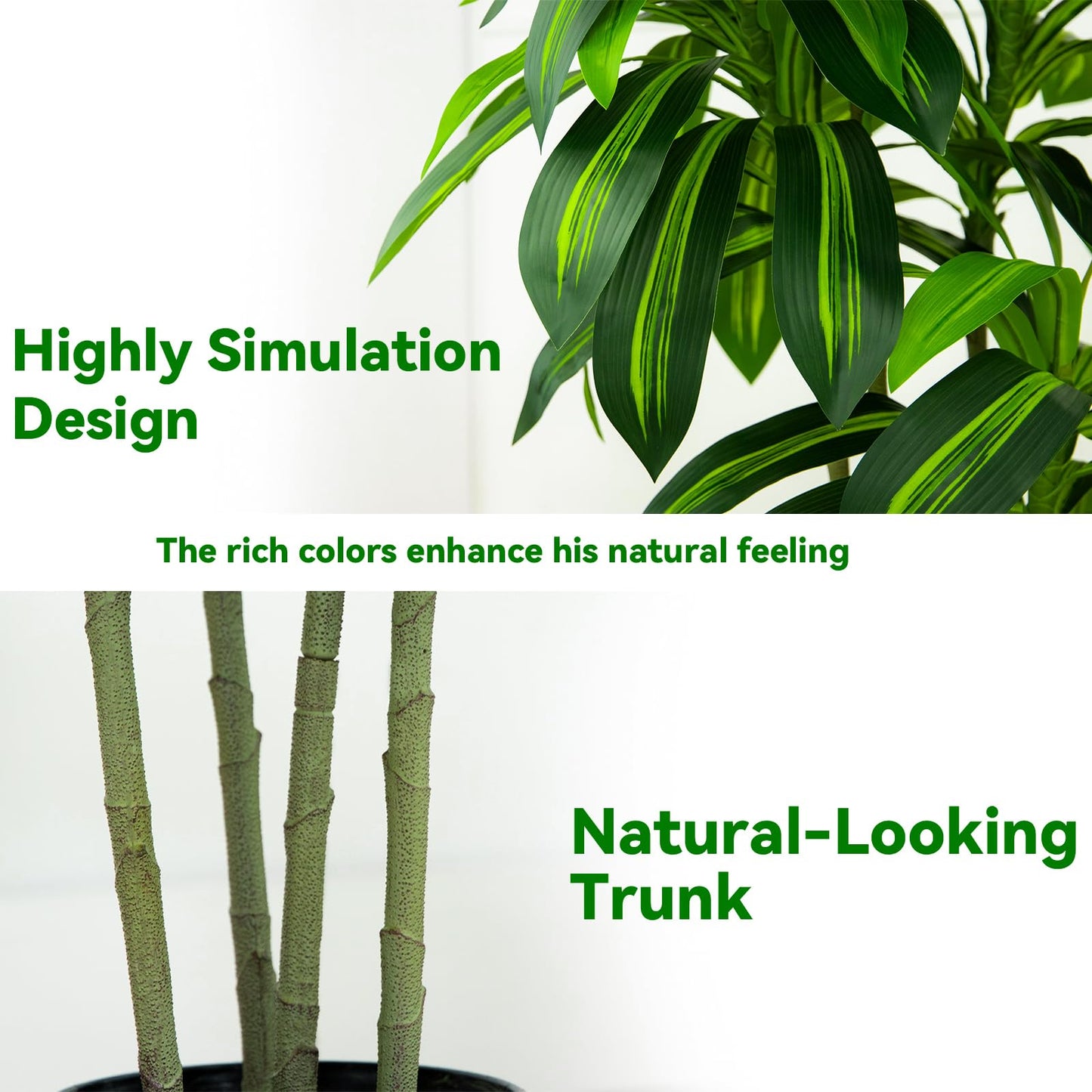 Artificial Dracaena Plant Indoor 5FT Fake Tree with White Tall Planter, Tall Fake Floor Plant in Pot, Artificial SilkPlant for Home Decor Office