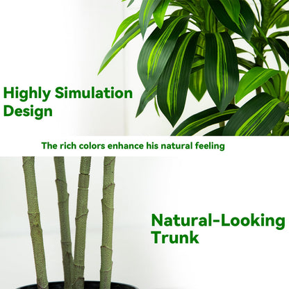 Artificial Dracaena Plant Indoor 5FT Fake Tree with White Tall Planter, Tall Fake Floor Plant in Pot, Artificial SilkPlant for Home Decor Office