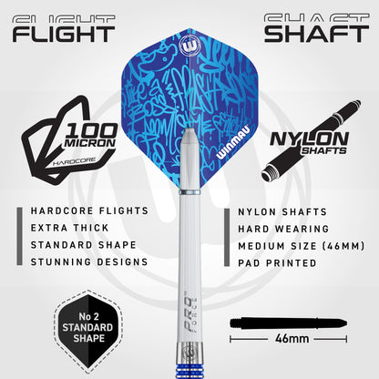 WINMAU Advance 500 Series Tungsten Blue 26 Gram Steeltip Darts Set with Flights and Shafts (Stems)