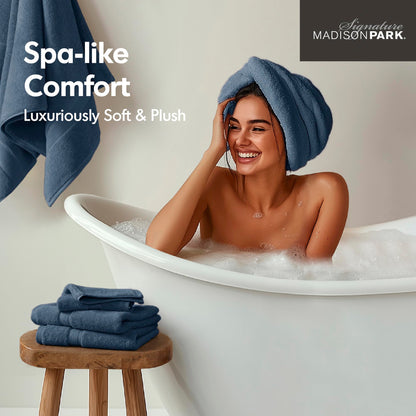 Madison Park SIGNATURE 800GSM 100% Cotton Luxurious Bath Towel Set, Slate Blue, Multi-Sizes