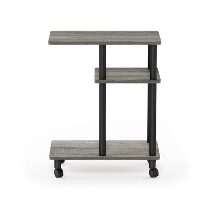 Furinno TURN-N-TUBE Side Table, 3-Tier C-Shape End Table with Wheels, Toolless Assembly Night Stand, Bedside Table with Open Shelf, for Living Room