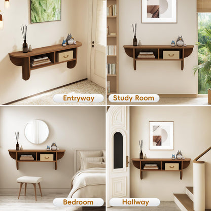 Pmnianhua Floating Solid Wood Console Table, Wall Mounted Narrow Entryway Table with Storage Shelf