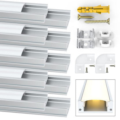 Jirvyuk Led Channel, 10 Pack 1m/3.3ft Led Profile Strip, Led Aluminum Channel and Diffuser for LED Strip Lights with Milky White Cover, End Caps,