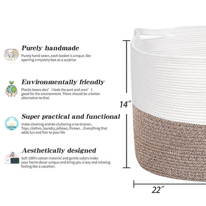 R RUNKA Toy Box for Stuffed Animal Storage – 22"x14" Large Cotton Rope Basket,Organiser for Toys， Boho Style Chest