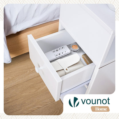 VOUNOT® Slim Bedside Table, Narrow Wood Bedside Cabinet with Drawer and Open Shelf, Small Bedside Unit, Thin Nightstand for Bedroom, Living Room