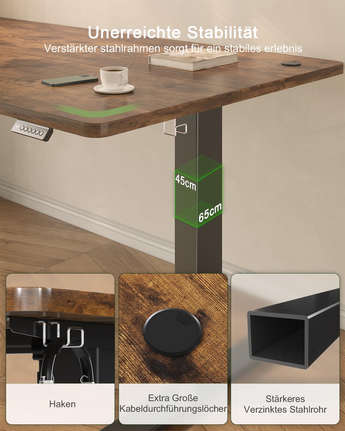 JUMMICO 80x60cm Electric Standing Desk with USB Charging Height Adjustable Desk with Sedentary Reminder Stand Up Desk with Splice Board for Home