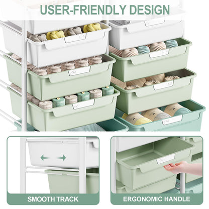 10-Drawer Craft Organizer Trolley Cart, Green
