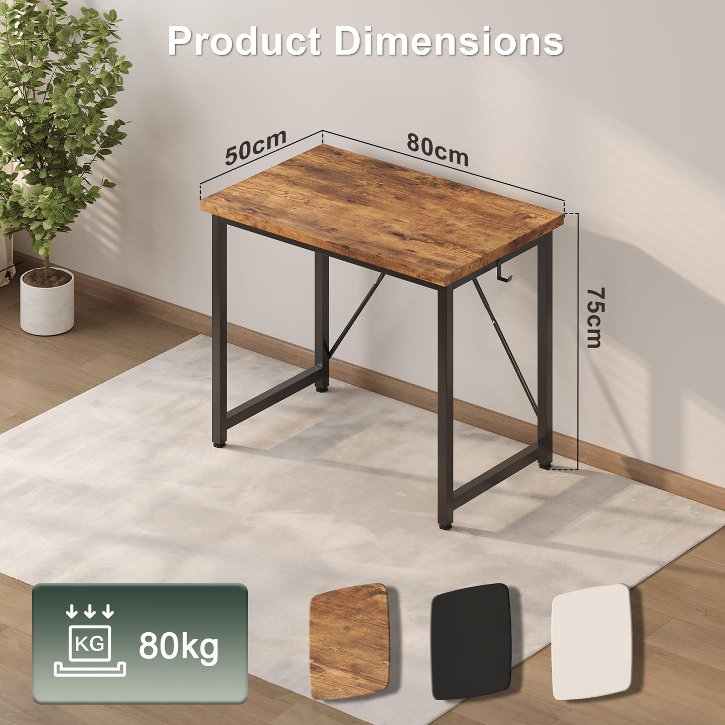 JUMMICO Computer Desk Table Workstation 80 x 50 x 75 cm for Office Living Room Bedroom Simple Assembly Industrial Design Black Desk Metal