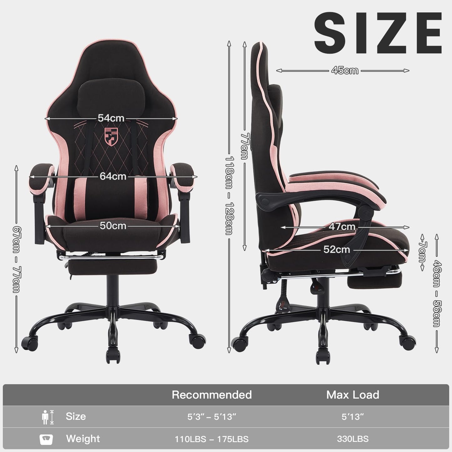 NIONIK Gaming Chair with Footrest and Massage Lumbar Cushion, Ergonomic Computer Chair with 135° Recline, Breathable Fabric, Headrest and 360° Swivel