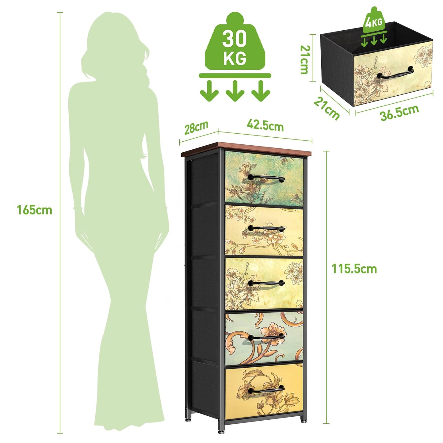 LNZHAO 5 Drawer Tall Chest of Drawers Bedroom