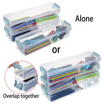 SUMTree 3 Pack Plastic Clear Storage Containers with Grey Clip 1.5L (Blue)