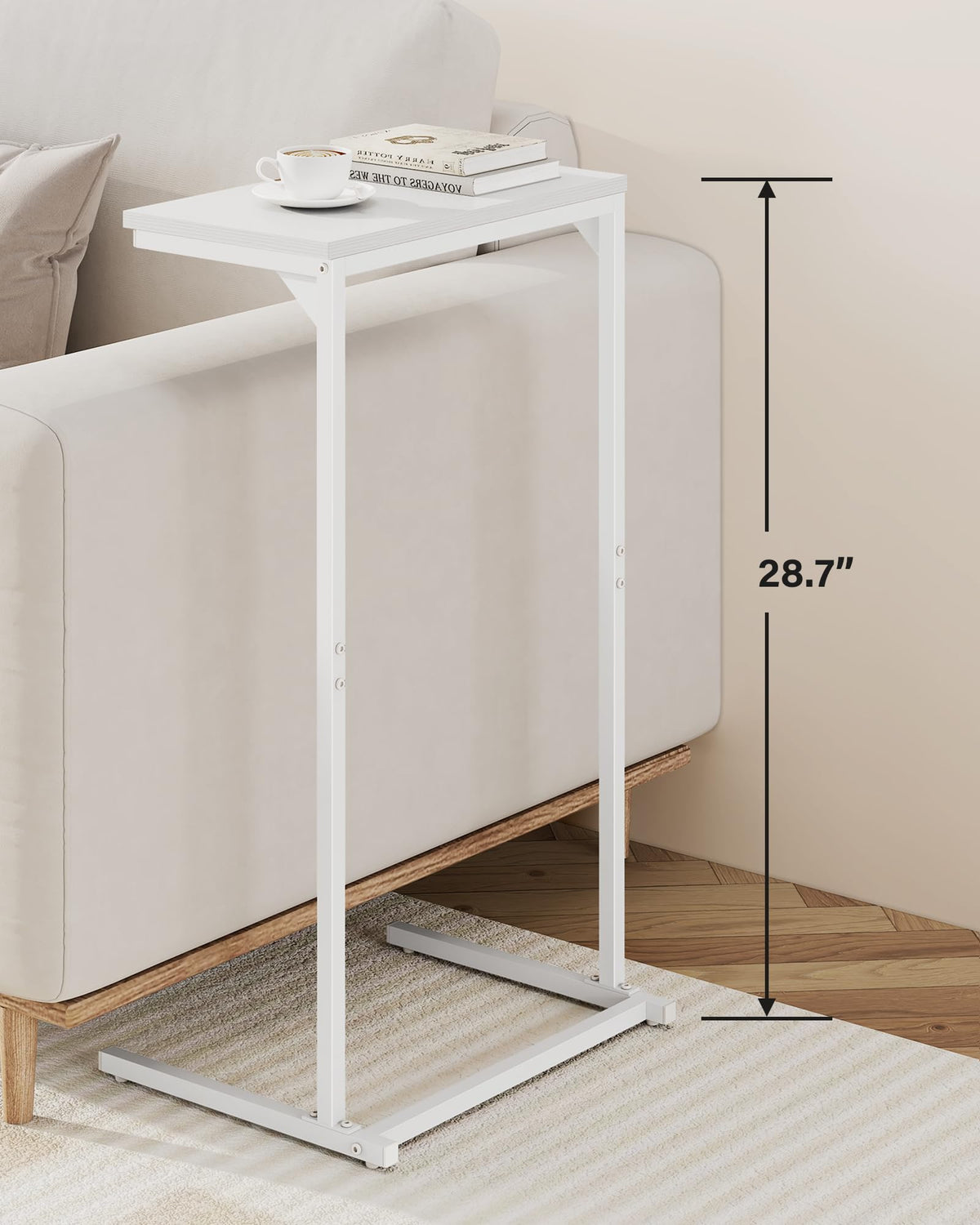 TUTOTAK C Shaped Side Table, Small End Table, 28.7 inch Tall Couch Sofa Table, Living Room, Bed Room, White TB01BW071EU