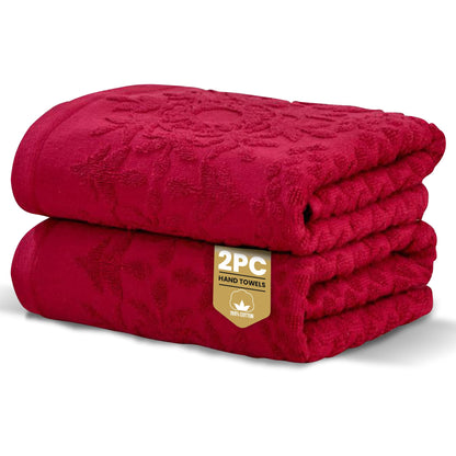 Rapport Home Versailles Jacquard Hand Towels 2 Pack - Ruby, 50x85cm