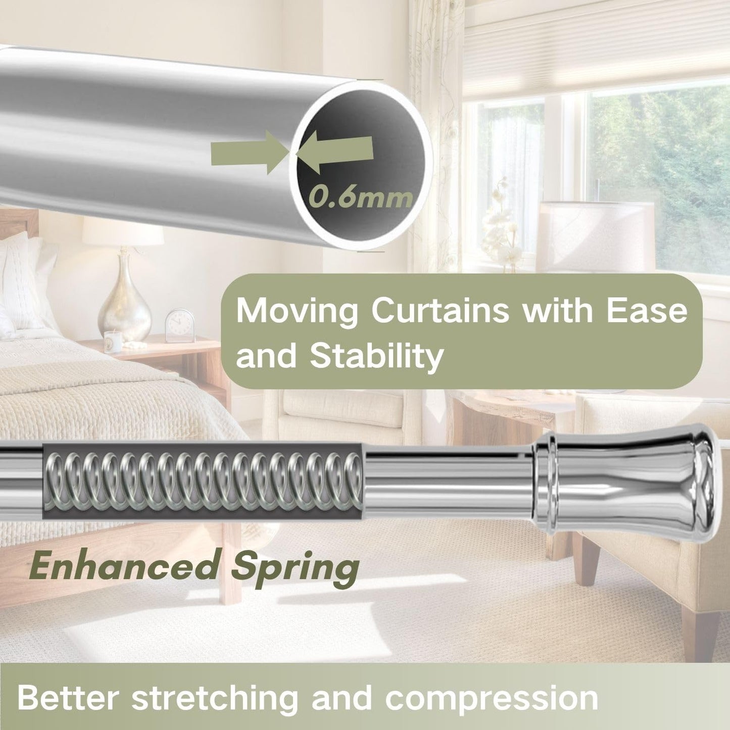 Extendable Telescopic Curtain Rod Extendable Window Tension Rod No Drilling Shower Curtain Pole,Tension Rod for Kitchen