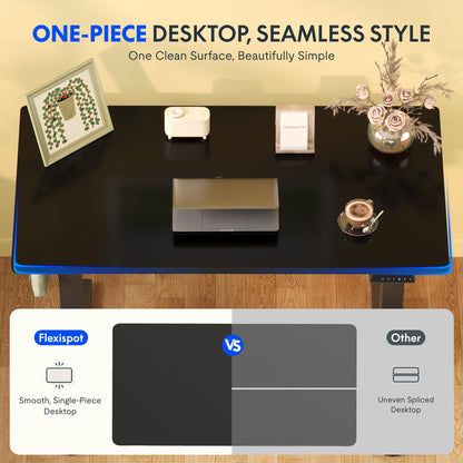 FLEXISPOT E1 Plus Electric Standing Desk ONE PIECE Height Adjustable Sit Stand Desk with Memory Smart Panel (120 * 60cm, Black Frame+Black Desktop)