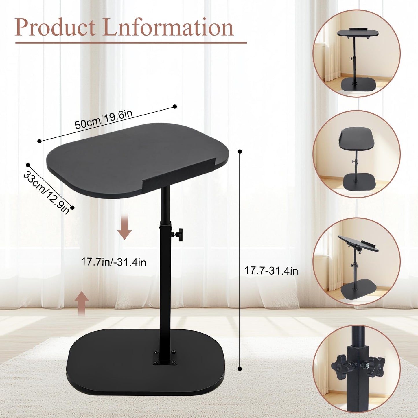 Kiss Me Adjustable Height C-Shape Side Table 360° Swivel Laptop Desk