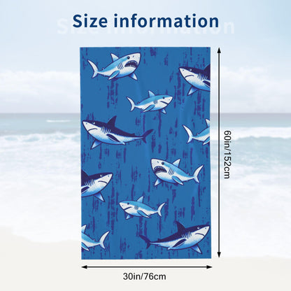Gelasgo Shark Microfibre Beach Towel - 60"x30" Large Lightweight Soft Quick-Dry Towel for Adults, Ultra Absorbent & Dual-Sided Sand Free