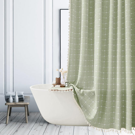 ggaimwf Sage Green Shower Curtain Farmhouse Checkered Bohemian Shower Curtains for Bathroom Rustic Shabby Chic Heavy Duty Bathroom Cloth Curtain Set