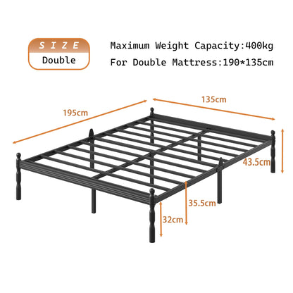 APEXTELLA HOME Double Bed Frames 4ft6 with Mattress Slide Stopper, Vintage Style, 450kg Heavy Duty Steel Slats