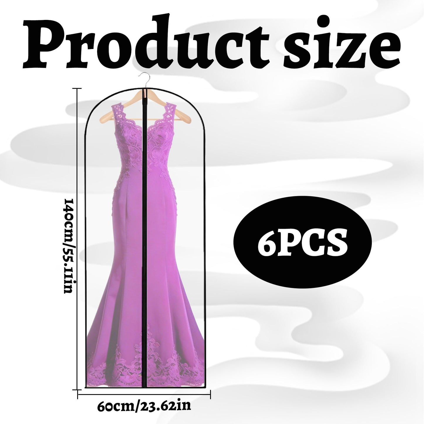 6PCS Long Dress Bags Covers,Dress Bags Covers Long,Garment Bags Translucent Waterproof & Dustproof Storage Covers for Suits
