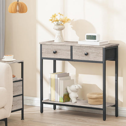 HOOBRO Slim Console Table, Narrow Console Table with 2 Drawers, Hallway Table with Storage, Sofe Table, Small Side Table for Small Spaces