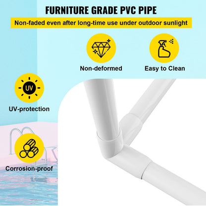 VEVOR Pool Towel Rack, 5 Bar, White, Freestanding Outdoor PVC Trapedozal Poolside Storage Organizer, Include 8 Towel Clips, Mesh Bag, Hook, Also