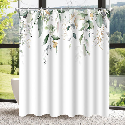 Lerores Shower Curtain, 240 x 180 cm, Golden Leaves, Weighted Hem, Anti-Mould Textile, Water-Repellent