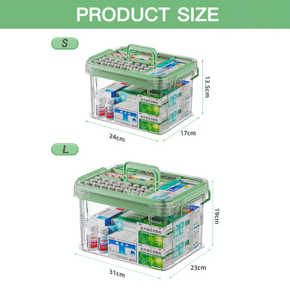 Medicine Storage Box, Medicine Container Box, First Aid Box Household Medicine Container For Medicine Storage, 2-Layer Multi Grid Medicine Box