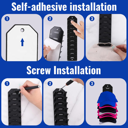 2 Pack Hat Organizer for Baseball Caps, Black Hats Racks Hooks for Wall