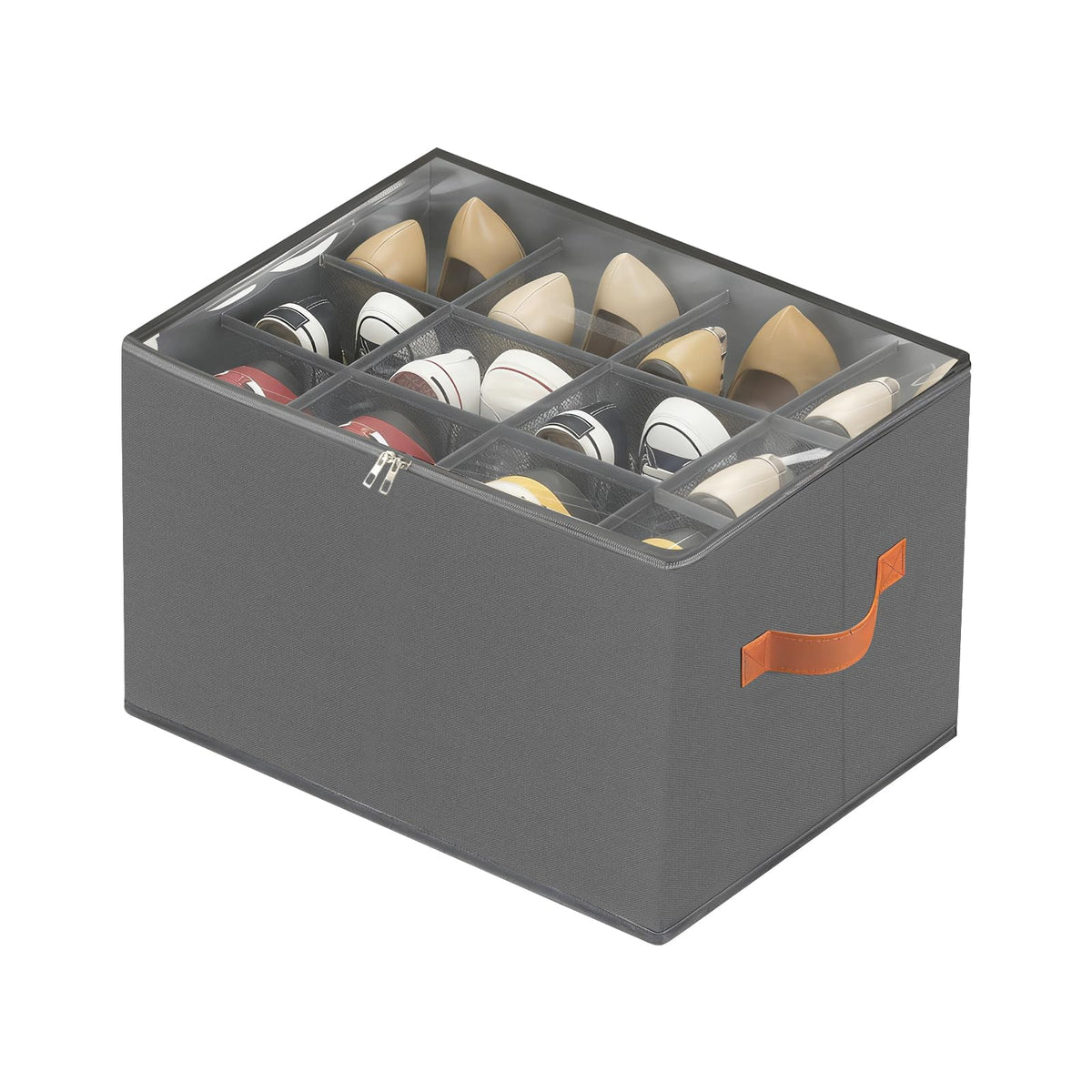 GFUEIGJ Space Saver Shoes Containers Bin Foldable Shoe Organiser Fabric Shoe Storage Box Shoe Organiser with Clear Lids for Wardrobe (1 Pack Gray)